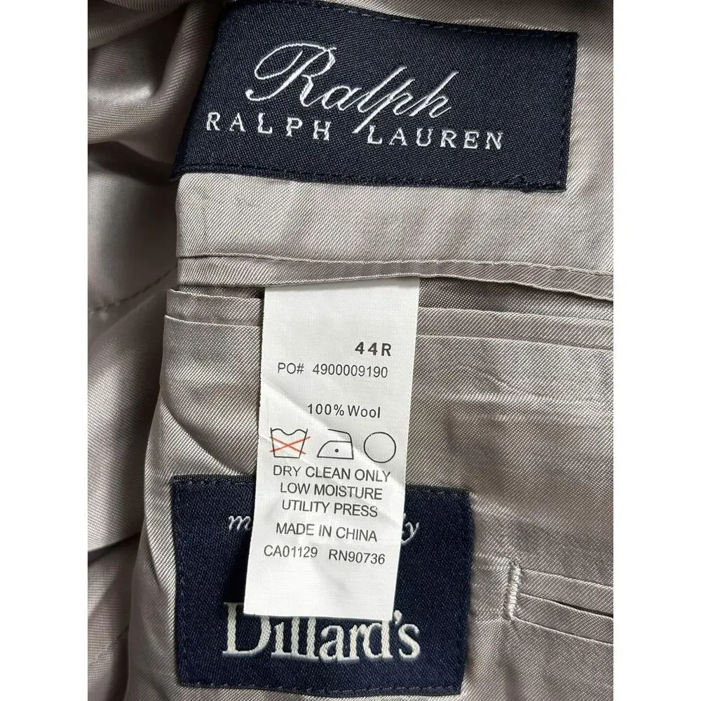Ralph Ralph Lauren Blazer Mens 44R Gray 100% Wool Two Button Double Vent Lined